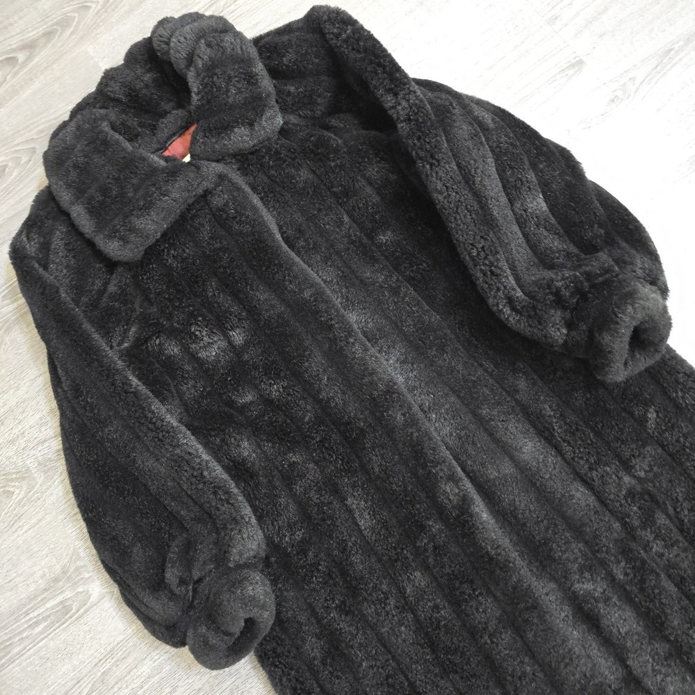 Vintage Monterey Fashions Faux Fur Floor Length Black Coat USA Made Sz 12 Large - Picture 5 of 16